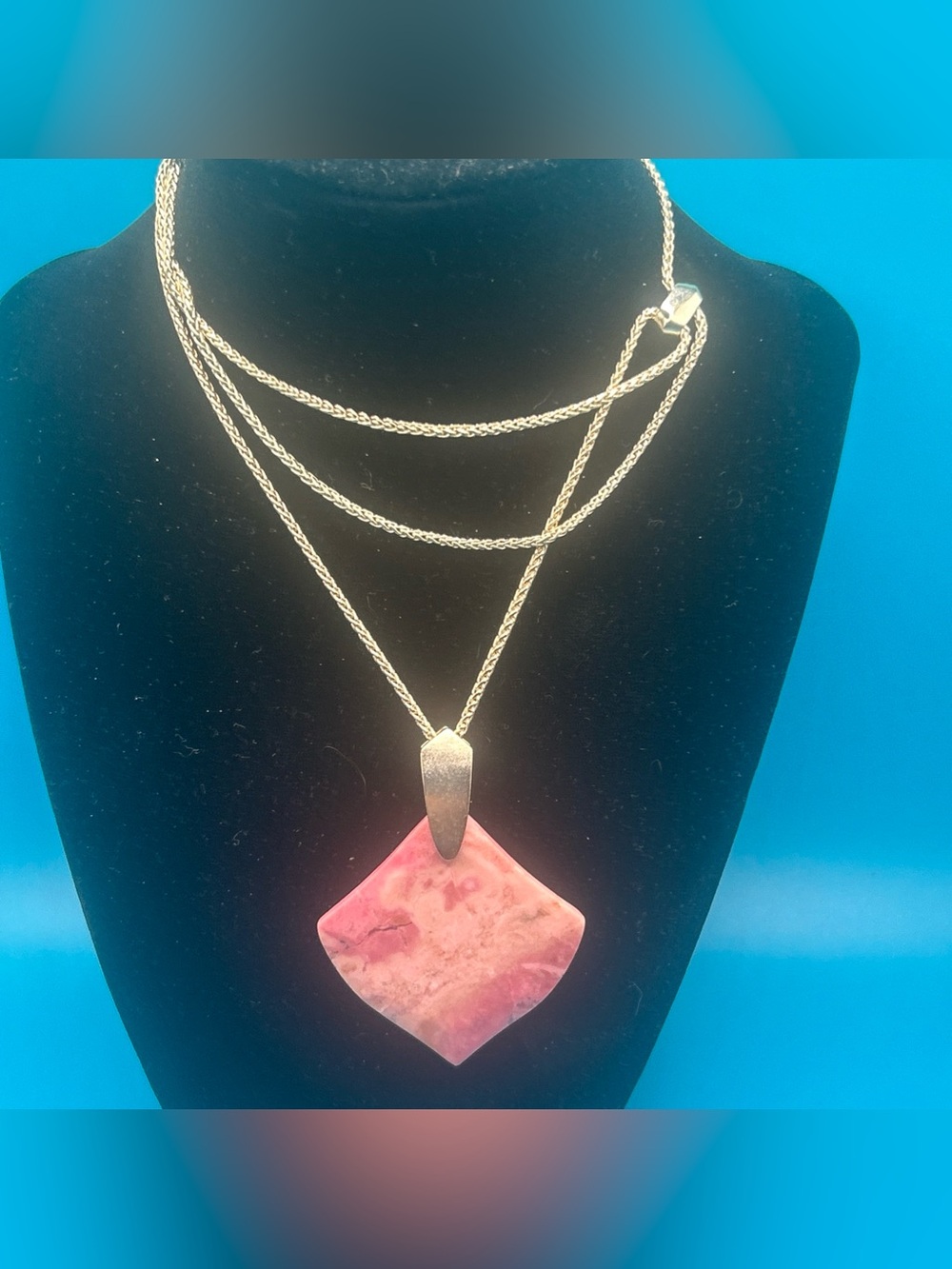 Kendra Scott Rhodonite Pendant Silvertone Slide Lariat Necklace Estate